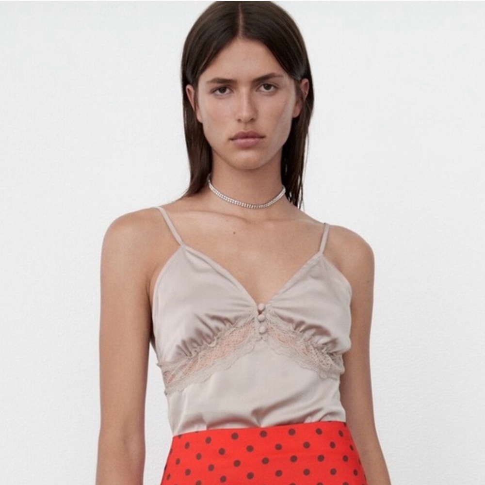 Zara Satin Effect Nude Lace Trim Bodysuit🖤